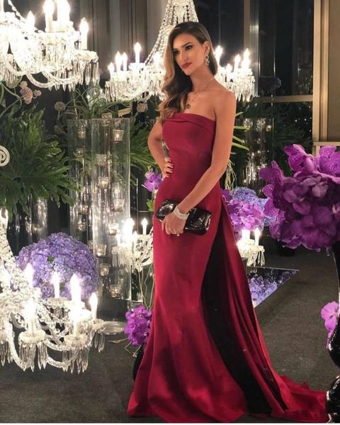 2020 strapless mermaid evening dresses with long train zipper back prom gowns maid of honor bride dress, White;black
2020 strapless mermaid evening dresses with long train zipper back prom gowns maid of honor bride dress, White;black