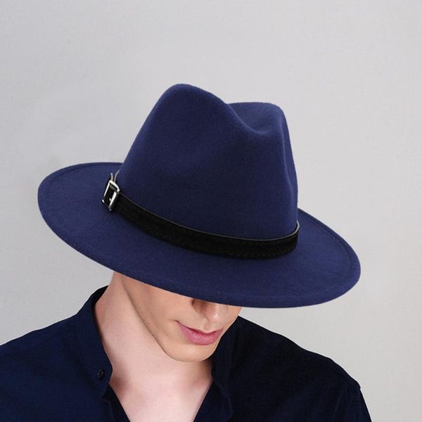 fedora hats men & women vintage wide brim hat with belt buckle adjustable outbacks hats fedoras chapeau sombrero mujer c1217, Blue;gray 
fedora hats men & women vintage wide brim hat with belt buckle adjustable outbacks hats fedoras chapeau sombrero mujer c1217, Blue;gray