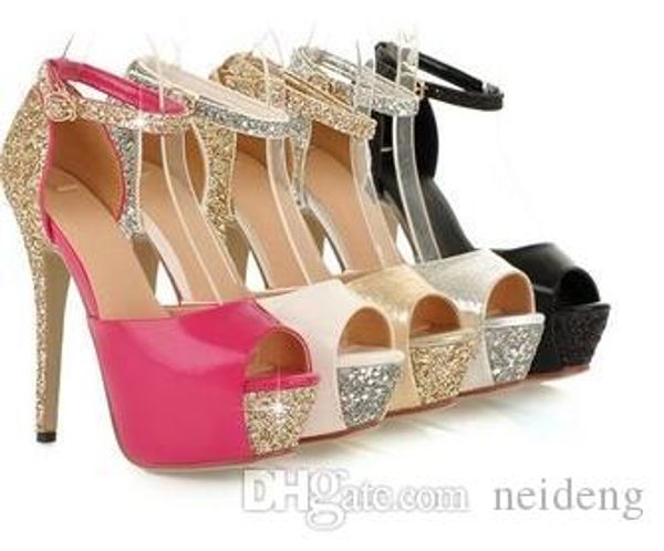 glitter ankle strap high platform peep toe pumps party prom gown wedding shoes women high heels size 34 to 39, Black
glitter ankle strap high platform peep toe pumps party prom gown wedding shoes women high heels size 34 to 39, Black