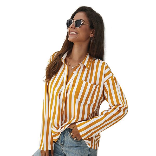 original design cross border women's fashion hit long sleeve stripe in autumn and winter 2019 chiffon shirt, White
original design cross border women's fashion hit long sleeve stripe in autumn and winter 2019 chiffon shirt, White