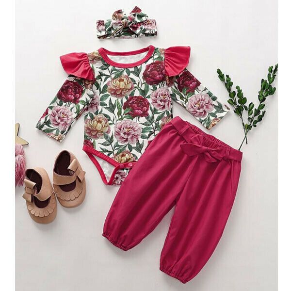 3pcs newborn kid baby girl clothes floral romper +pants+haedband outfits set, Pink;blue
3pcs newborn kid baby girl clothes floral romper +pants+haedband outfits set, Pink;blue