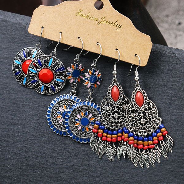 ethnic corful flower drop earrings set fashion summer red stone silver tassel earrings for women boho
ethnic corful flower drop earrings set fashion summer red stone silver tassel earrings for women boho