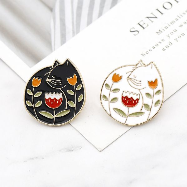 cat flower leaf pattern black and white cute cartoon personality brooch ornament creative special new trend lapels jeans, Gray
cat flower leaf pattern black and white cute cartoon personality brooch ornament creative special new trend lapels jeans, Gray