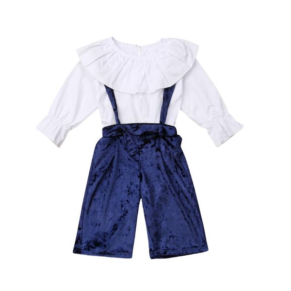 2019 newly autumn infant kids baby girls clothes sets ruffles long sleeve white t-shirts +blue overalls pants 1-6y
2019 newly autumn infant kids baby girls clothes sets ruffles long sleeve white t-shirts +blue overalls pants 1-6y