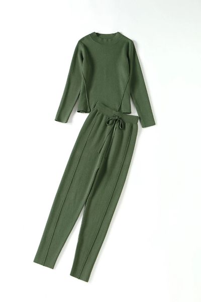 europe and the united states spring and autumn simple solid color casual knit sweater + trousers two sets, White
europe and the united states spring and autumn simple solid color casual knit sweater + trousers two sets, White