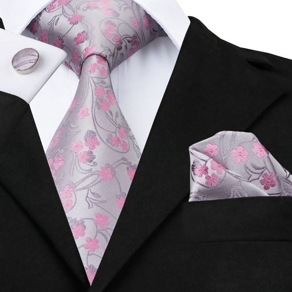 

sn-1049 gray pink floral tie hanky cufflinks sets men's 100% silk ties for men formal wedding party groom, Blue;purple