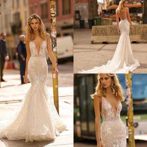 new berta mermaid wedding dresses deep v neck backless beaded appliqued lace bridal gowns custom made vestido de novia, White
new berta mermaid wedding dresses deep v neck backless beaded appliqued lace bridal gowns custom made vestido de novia, White