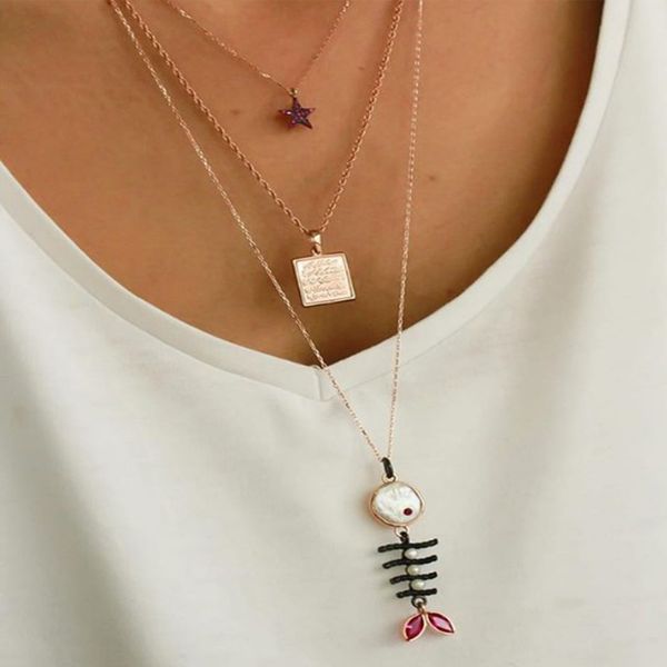 sr:finej punk multi layer fish bone shell bead letter pendant chokers necklaces charms for women bohemian jewelry collier bijoux, Silver
sr:finej punk multi layer fish bone shell bead letter pendant chokers necklaces charms for women bohemian jewelry collier bijoux, Silver