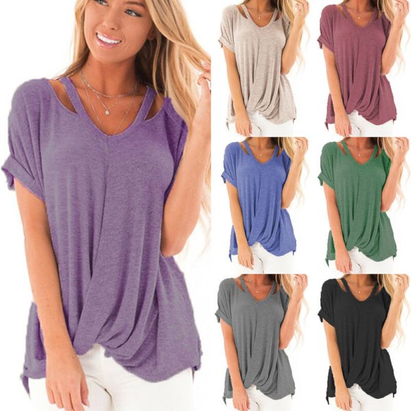 women's short sleeve v-neck t-shirt summer tee shirt casual loose blouse, White
women's short sleeve v-neck t-shirt summer tee shirt casual loose blouse, White