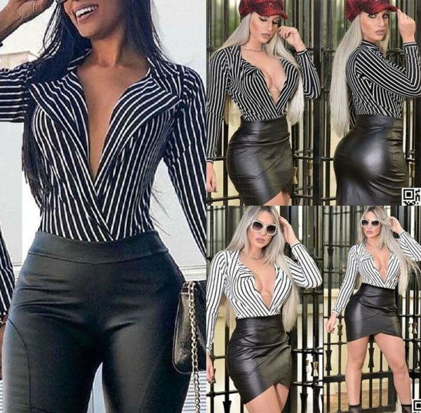 women ladies long sleeves club slim fit stripe deep v neck skinny fashion blouses shirts, White
women ladies long sleeves club slim fit stripe deep v neck skinny fashion blouses shirts, White