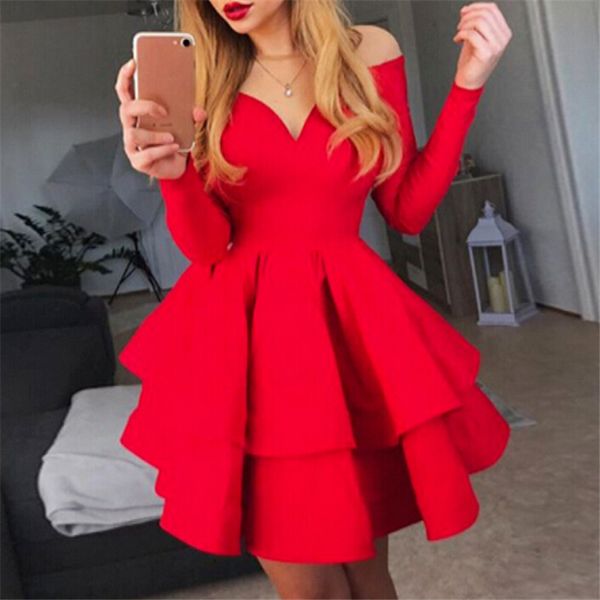 women off-shoulder evening party short mini dresses ruffles long sleeve dress bodycon clubwear formal solid dress vestidos, Black;gray
women off-shoulder evening party short mini dresses ruffles long sleeve dress bodycon clubwear formal solid dress vestidos, Black;gray