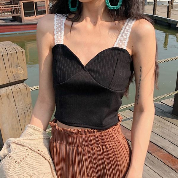 women sleeveless lace camisole tube female short length knitted v neck camis solid, White
women sleeveless lace camisole tube female short length knitted v neck camis solid, White