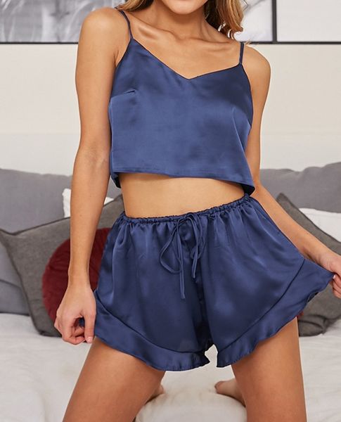 summer onesie two piece silk satin halter v neck pajamas sets short sleepwear women 2020, Black;red
summer onesie two piece silk satin halter v neck pajamas sets short sleepwear women 2020, Black;red