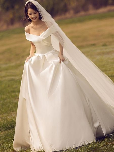 vintage wedding dresses bridal gowns satin v neck off the shoulder pleated garden country wedding gowns plus size sale, White
vintage wedding dresses bridal gowns satin v neck off the shoulder pleated garden country wedding gowns plus size sale, White
