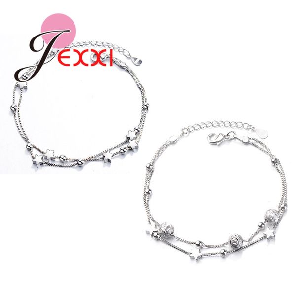 

shiny sterling 925 silver star bracelets for women bijoux double layers 2 style chains bracelet fashion jewelry gift drop ship, Black