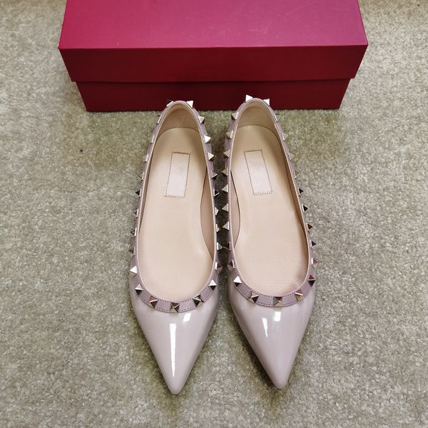 lady casual designer fashion women nude patent leather studded spikes point toe shoes women shoes party shoes, Black
lady casual designer fashion women nude patent leather studded spikes point toe shoes women shoes party shoes, Black