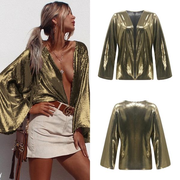 2018 new women spring and autumn sequin coat bell-sleeve cardigan cool laser candy material midriff-baring, White;red
2018 new women spring and autumn sequin coat bell-sleeve cardigan cool laser candy material midriff-baring, White;red