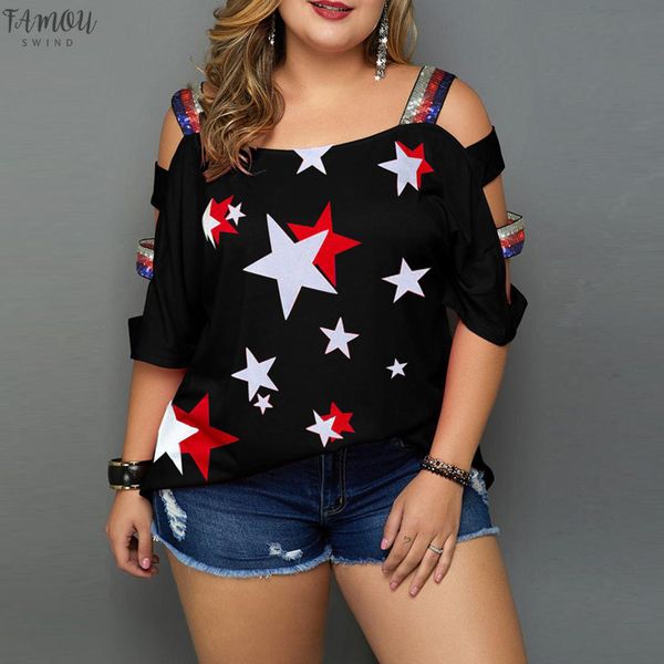 women plus size casual summer blouse star print off shoulder slings sleeve shirt women camisetas mujer ed, White
women plus size casual summer blouse star print off shoulder slings sleeve shirt women camisetas mujer ed, White
