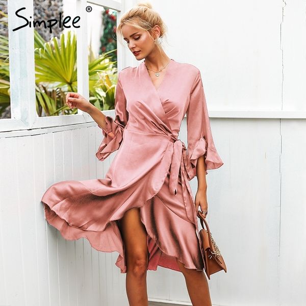 simplee elegant women satin dress ruffle flare sleeve lady wrap dress 2019 autumn winter green female dress vestidos festa, Black;gray
simplee elegant women satin dress ruffle flare sleeve lady wrap dress 2019 autumn winter green female dress vestidos festa, Black;gray