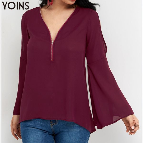 women spring blouse shirts casual loose long flare sleeve zip v neck cold shoulder hollow out pullover blusas femininas, White
women spring blouse shirts casual loose long flare sleeve zip v neck cold shoulder hollow out pullover blusas femininas, White