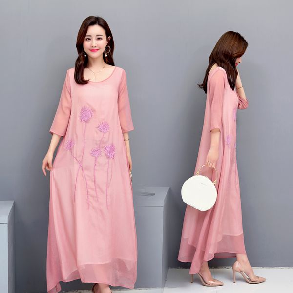 ethnic chinese style o neck embroidery floral women dresses silk linen dress vestidos plus size 3xl, Black;gray
ethnic chinese style o neck embroidery floral women dresses silk linen dress vestidos plus size 3xl, Black;gray