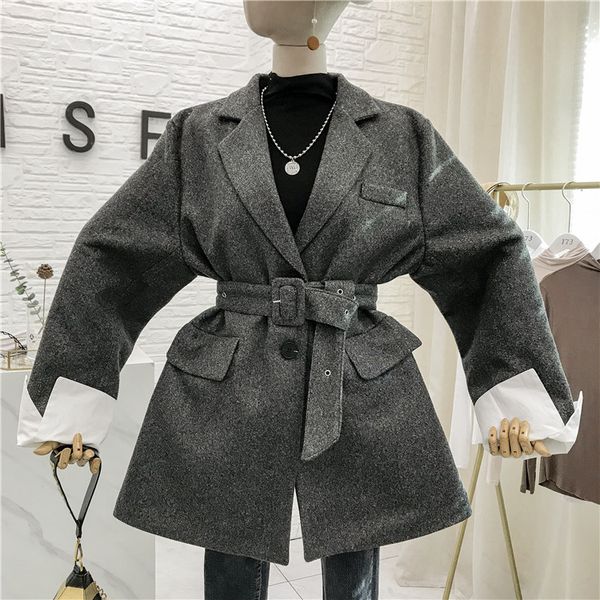 2019 autumn and winter new suit collar woolen jacket mid-length korean loose temperament woolen coat women, Black 
2019 autumn and winter new suit collar woolen jacket mid-length korean loose temperament woolen coat women, Black