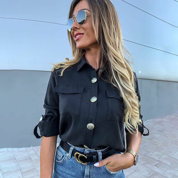 women turn down collar long sleeve pocket shirt for spring autumn blouse khaki white black shirt ing
women turn down collar long sleeve pocket shirt for spring autumn blouse khaki white black shirt ing