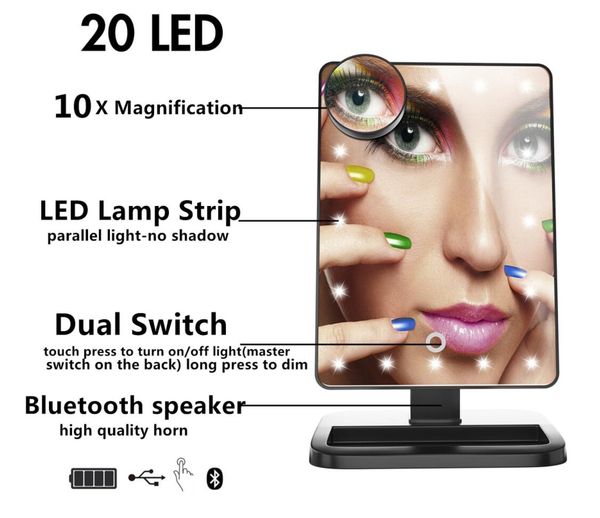 180 degree rotation 20 led touch screen makeup mirror bluetooth speaker 10x magnifying mirrors lights beauty tool ing
180 degree rotation 20 led touch screen makeup mirror bluetooth speaker 10x magnifying mirrors lights beauty tool ing