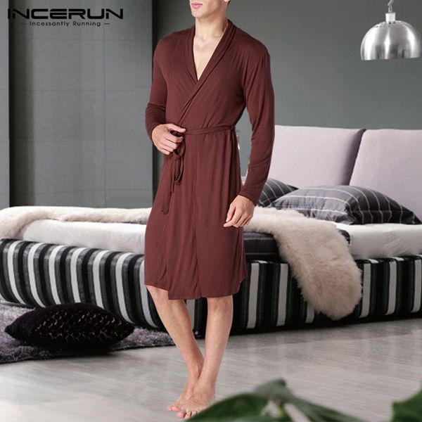 men's sleepwear fashion men robes plain comfortable v neck casual kimono bathrobes soft homewear long sleeve nightgown incerun plus siz, Black;brown
men's sleepwear fashion men robes plain comfortable v neck casual kimono bathrobes soft homewear long sleeve nightgown incerun plus siz, Black;brown