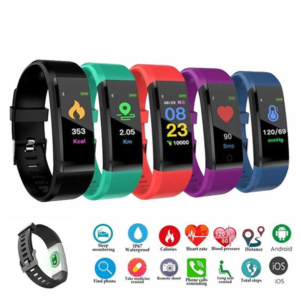 id 115 plus smart bracelet for screen fitness tracker pedometer watch counter heart rate blood pressure monitor smart wristband