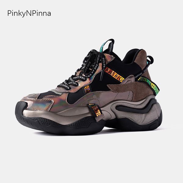 women laser shining genuine leather sneakers platform laced up breathable nightclub party street style designer casual shoes, Black
women laser shining genuine leather sneakers platform laced up breathable nightclub party street style designer casual shoes, Black