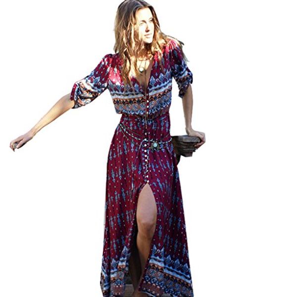 biyouth women's bohemian 3/4 sleeve vintage print button split maxi dress, Black;gray
biyouth women's bohemian 3/4 sleeve vintage print button split maxi dress, Black;gray