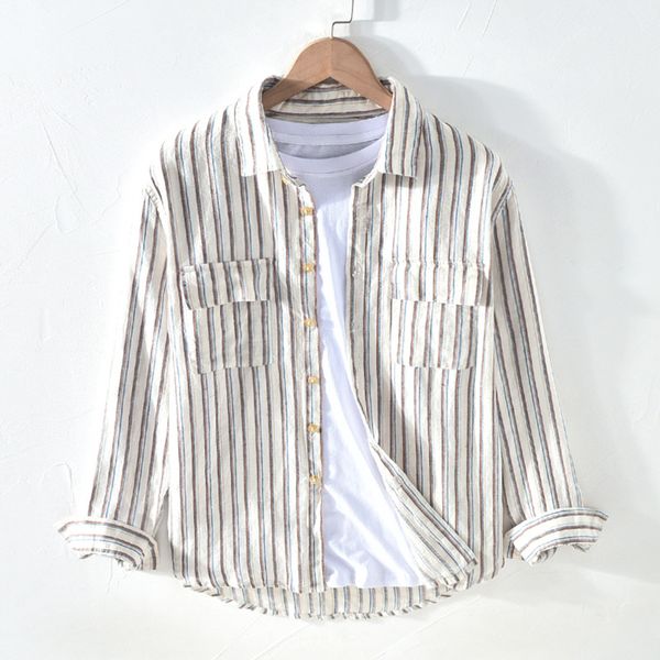 2020 men's long sleeve shirts 100%linen summer casual striped shirts man turn-down collar blouse y2474, White;black
2020 men's long sleeve shirts 100%linen summer casual striped shirts man turn-down collar blouse y2474, White;black