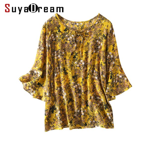women printed blouse 100% real silk crepe half flare sleeved blouse shirt o neck 2019 spring summer shirt yellow, White
women printed blouse 100% real silk crepe half flare sleeved blouse shirt o neck 2019 spring summer shirt yellow, White