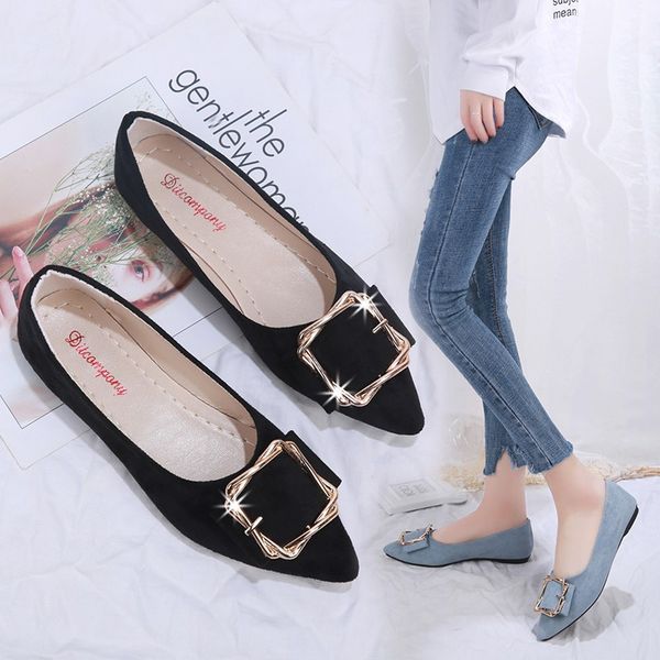 pointed shallow mouth single shoes women's 2019 spring new style korean-style versatile flat square buckle moccosins sweet fairy, Black
pointed shallow mouth single shoes women's 2019 spring new style korean-style versatile flat square buckle moccosins sweet fairy, Black