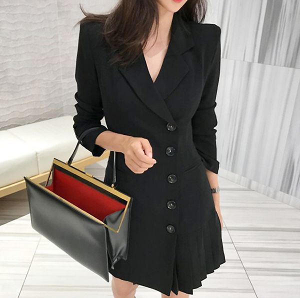 women blazers spring single-breasted hem pleated shirt slim long-sleeved solid color small suit jacket ladys long turn-down collar dress, White;black
women blazers spring single-breasted hem pleated shirt slim long-sleeved solid color small suit jacket ladys long turn-down collar dress, White;black