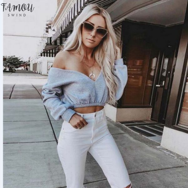 women lady off shoulder t shirt long sleeves deep v neck suit drop shipping good quality, White
women lady off shoulder t shirt long sleeves deep v neck suit drop shipping good quality, White