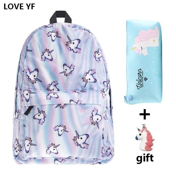 

unicorn combo school bags girl fashion backpacks female student campus backpack classic backpack mochila feminina frete gratis