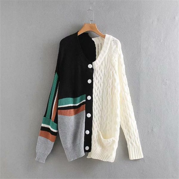 autumn and winter 2019 women's new heavy industry patchwork color contrast irregular small retro knitted long cardigan, White
autumn and winter 2019 women's new heavy industry patchwork color contrast irregular small retro knitted long cardigan, White