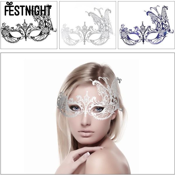 

festnight butterfly mask cosplay blue/black/sliver metal half mask with rhinestones masquerade ball halloween party decor
