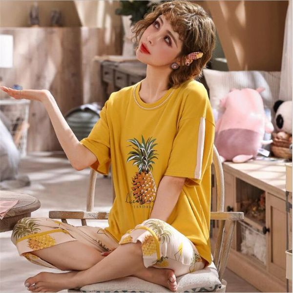 summer all-cotton women's short sleeve seven minutes pants and pyjama sets sleepwear cotton women's thin style home service sets, Black;red
summer all-cotton women's short sleeve seven minutes pants and pyjama sets sleepwear cotton women's thin style home service sets, Black;red