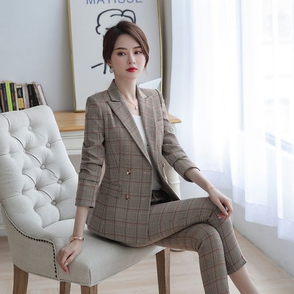 women's suits & blazers 2021 spring and autumn wild fashion temperament retro plaid double-breasted suit pants office workwear, White;black
women's suits & blazers 2021 spring and autumn wild fashion temperament retro plaid double-breasted suit pants office workwear, White;black
