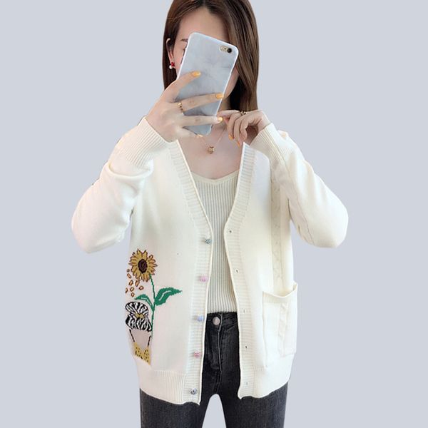 spring and autumn new long sleeve coats women casual knitted cardigans embroidery sweaters solid color loose v-neck women, White
spring and autumn new long sleeve coats women casual knitted cardigans embroidery sweaters solid color loose v-neck women, White