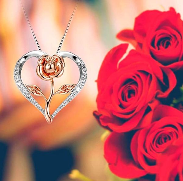 npkds love heart red rose pendant necklace women girls ladies golden necklace fashion jewelry valentine's day gift, Silver
npkds love heart red rose pendant necklace women girls ladies golden necklace fashion jewelry valentine's day gift, Silver