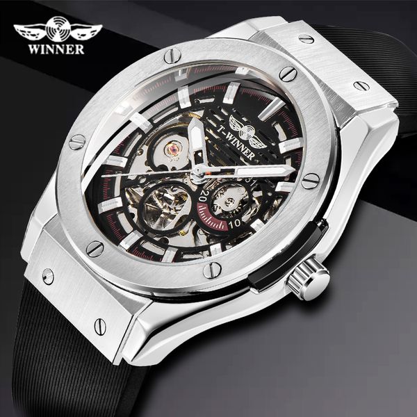 winner men fashion cool black automatic mechanical watch rubber strap skeleton dial automatic dial design sport style wristwatch, Slivery;brown
winner men fashion cool black automatic mechanical watch rubber strap skeleton dial automatic dial design sport style wristwatch, Slivery;brown