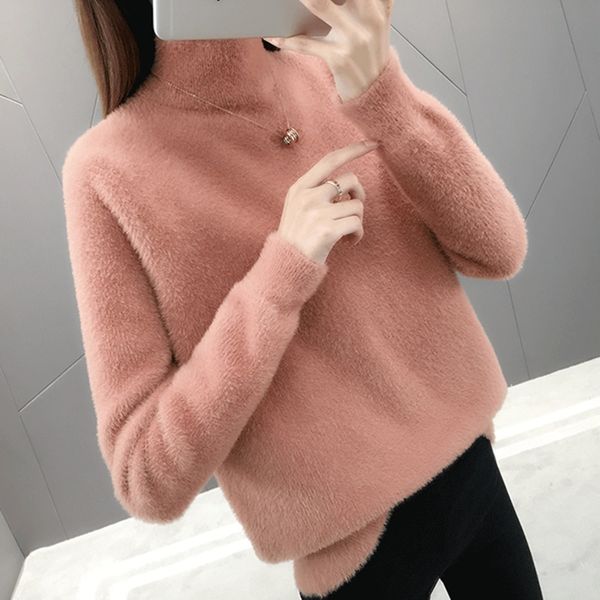 solid sweater women western style water mink hair half high collar clothes long sleeve keep warm loose women's sweater casual, White;black
solid sweater women western style water mink hair half high collar clothes long sleeve keep warm loose women's sweater casual, White;black