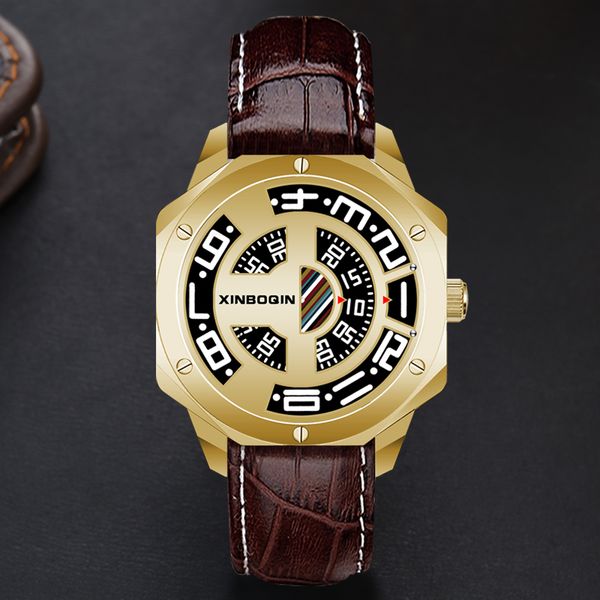no pointers creative concept watches for men visible numbers gold geometric casual watch quartz waterproof genuine leather clock, Slivery;brown
no pointers creative concept watches for men visible numbers gold geometric casual watch quartz waterproof genuine leather clock, Slivery;brown
