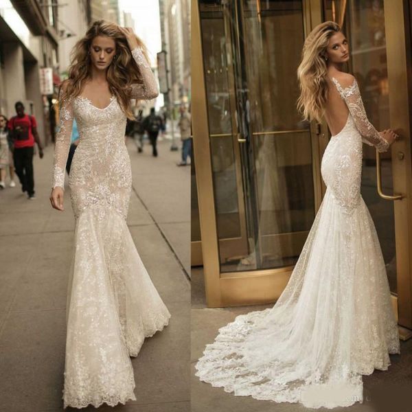 berta backless mermaid wedding dresses with long sleeves v-neck lace appliqued trumpet bridal gowns sweep train country wedding dress, White
berta backless mermaid wedding dresses with long sleeves v-neck lace appliqued trumpet bridal gowns sweep train country wedding dress, White