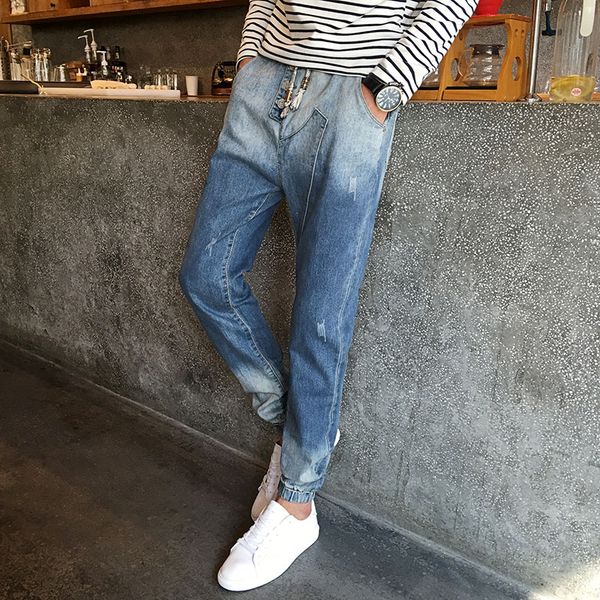 yuelun 2019 spring new jeans pants color gradient vintage, Blue 
yuelun 2019 spring new jeans pants color gradient vintage, Blue