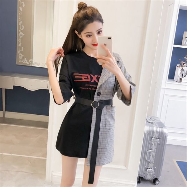 summer 2020 suit stitching t- women's t-shirt dress loose cold wind plaid shirt dress fake two-piece top, White
summer 2020 suit stitching t- women's t-shirt dress loose cold wind plaid shirt dress fake two-piece top, White